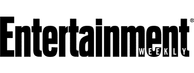 The image shows the logo of Entertainment Weekly, which is a textual design in white on a dark background featuring the magazine's name in two distinct fonts.