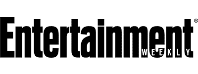 The image shows the logo of Entertainment Weekly, which is a textual design in white on a dark background featuring the magazine's name in two distinct fonts.