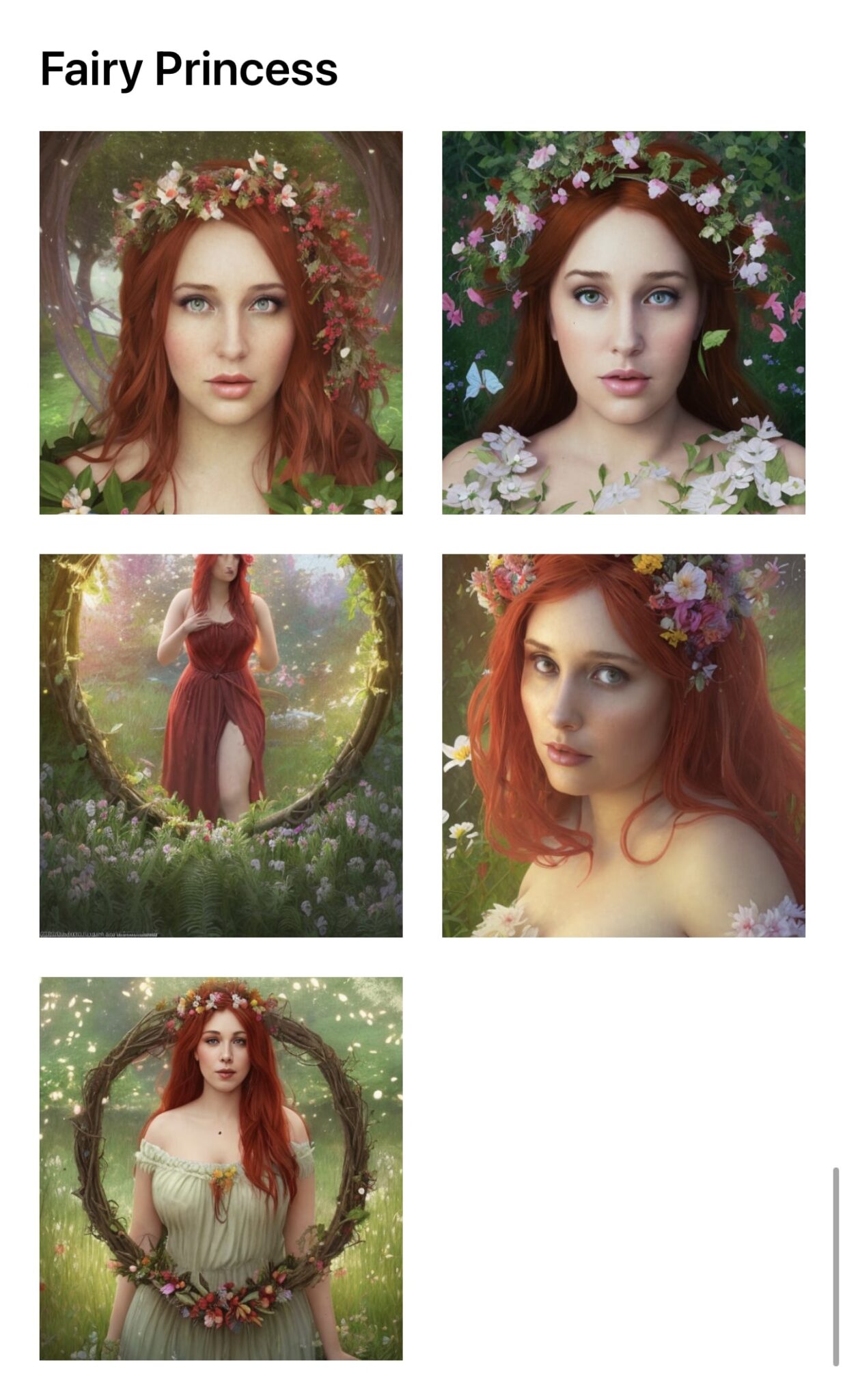 Fairy Princess printed at the top with photos of white women in a forrest.
