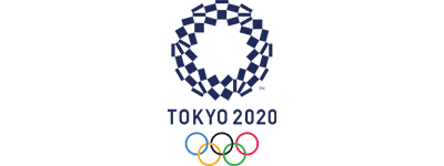 The image displays the Tokyo 2020 Olympic Games logo, featuring a checkered circle emblem and the iconic interlocking Olympic rings beneath.