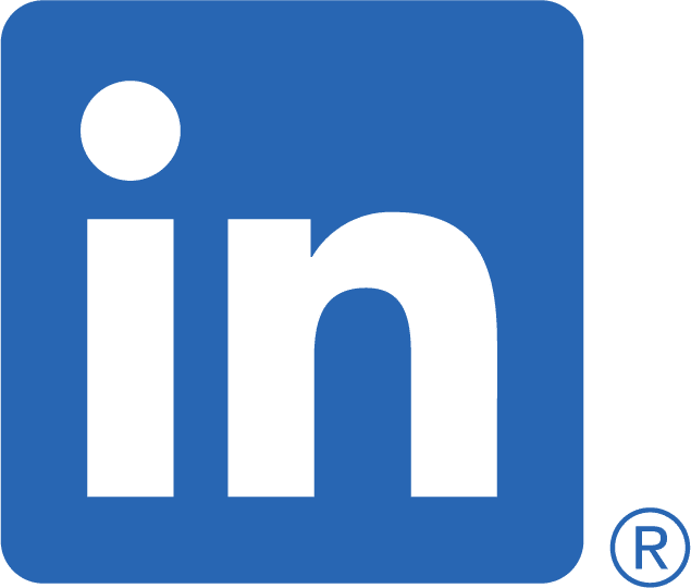 The image displays the LinkedIn logo, characterized by white letters "in" on a blue background, with a round shape beside the text, marked as registered.