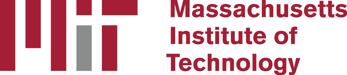 The image shows the logo of the Massachusetts Institute of Technology, featuring stylized red and grey letters "MIT" on a dark green background.