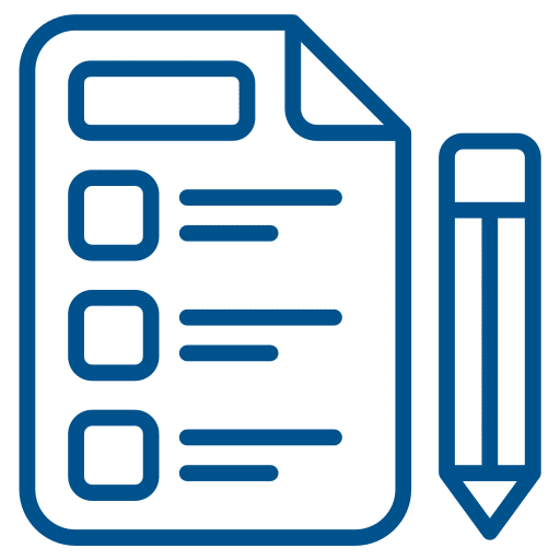 The image is an icon representing a document with bullet points and a pencil, symbolizing writing, editing, or listing tasks. It's typically used for forms or content creation.