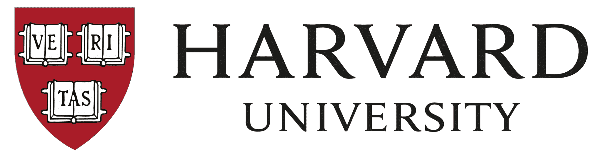 The image shows the Harvard University logo with a crimson shield featuring three open books on a green background, accompanied by white lettering above.