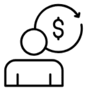 User icon with a circular arrow around a dollar sign, indicating payment.