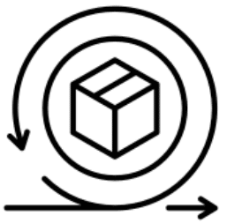 A 3D cube enclosed by a circular spiral arrow with directional arrows.