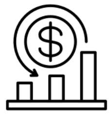 Dollar sign coin above a rising bar chart on a platform, representing financial growth.