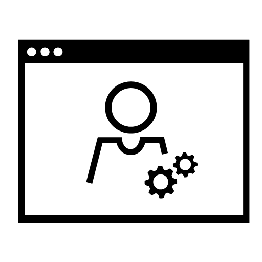 A website window with a user and gears