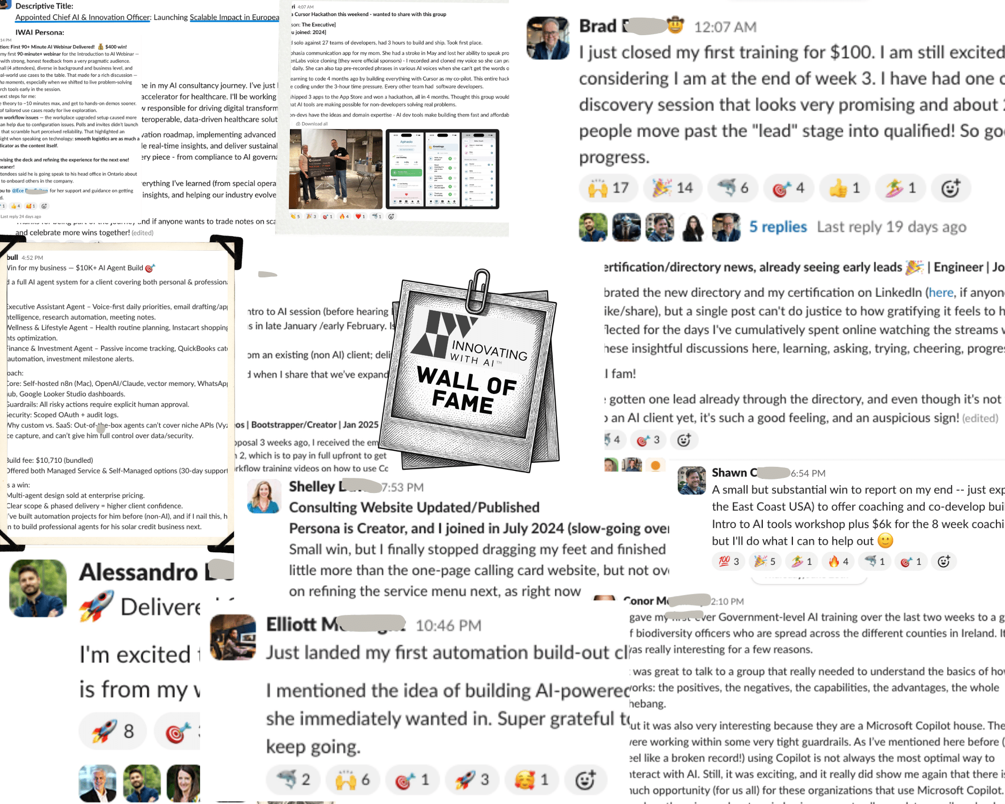 Collage of screenshots surrounding a central “Wall of Fame” sign.